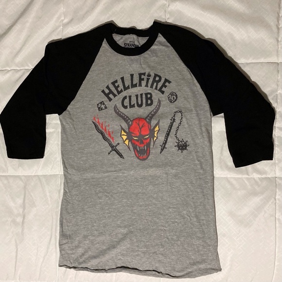 Hellfire Club Baseball Tee | Size S | Grey Shirt with Black 3/4 Sleeves | D&D - Picture 1 of 5